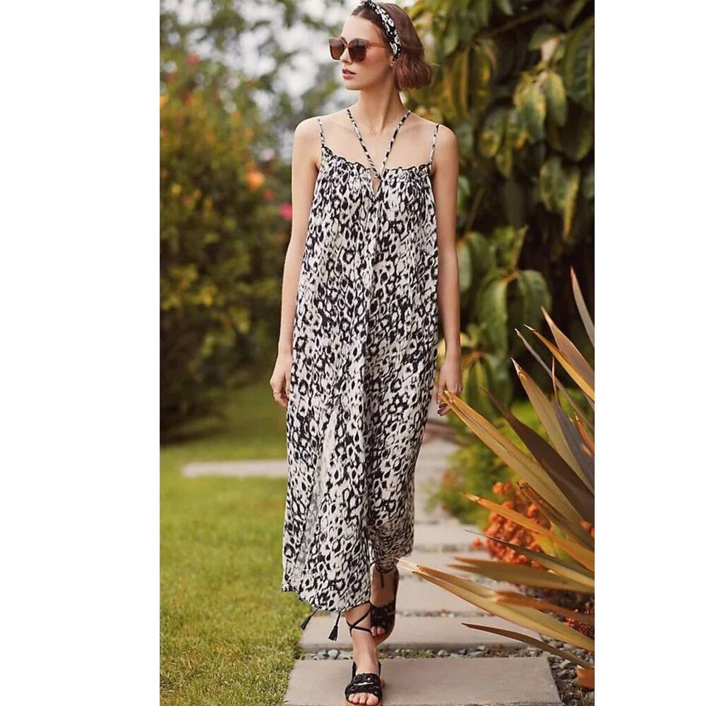 New Anthropologie Strappy Midi Dress $138 XXS 00 Black & White Cover-Up - Picture 2 of 9